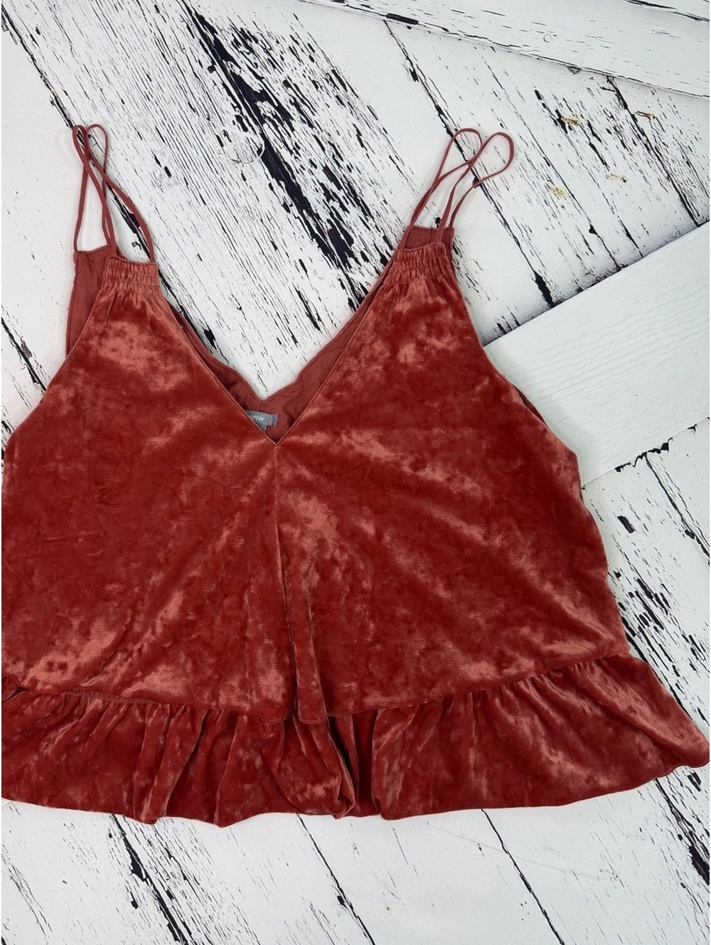 Fairy Coquette Aerie Rust Velvet Crushed Ruffle Whimsy Cami Tank Women’s Medium